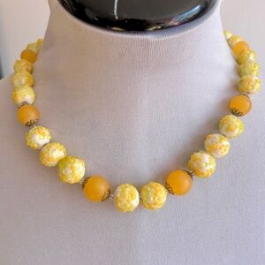 Vintage Yellow Lucite Necklace 1960s Floral Beads Mod Retro Mid Century Jewelry